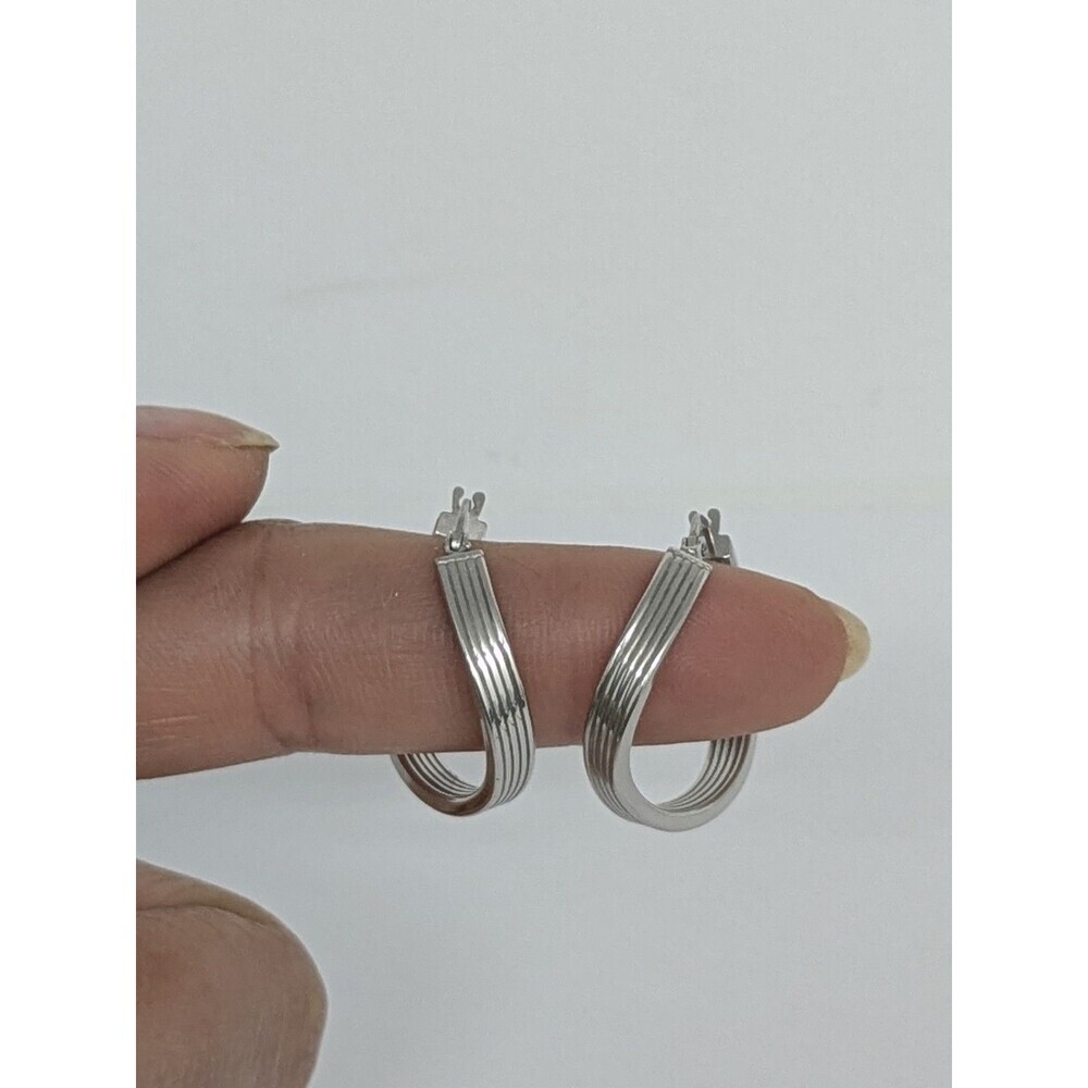 Twisted Hoop Earrings 925 Sterling Silver Grooved Solid 1" Diameter - Picture 4 of 7